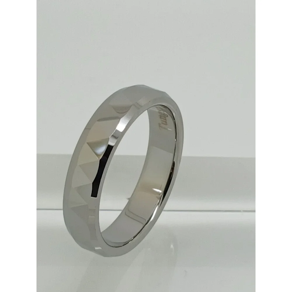 Vintage‎ 90s New Mens Tungsten Carbide 6mm Faceted Geometric Band Ring Size 12.5